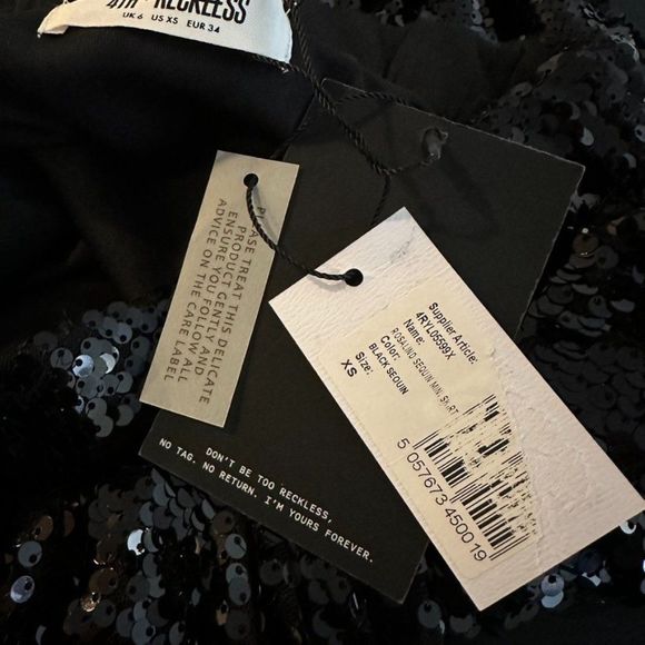 4th + Reckless Drape Sequin Mini Skirt | Black | Size XS (NWT) - Picture 9 of 10